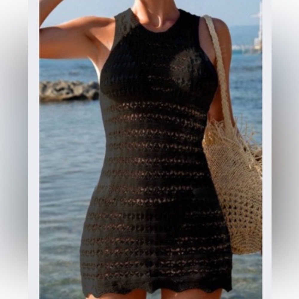 New black backless knit  beach cover up